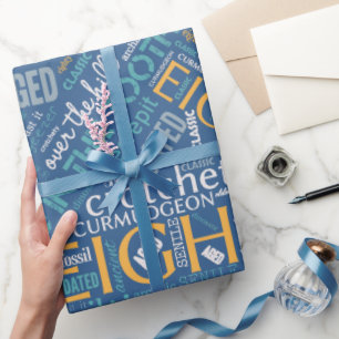 Birthday Word Cloud Eight Blue ID266 Cadeaupapier