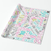 Birthday Word Cloud Eighty Pink ID266 Cadeaupapier (Uitgerold)