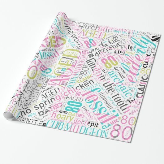 Birthday Word Cloud Eighty Pink ID266 Cadeaupapier (Uitgerold)
