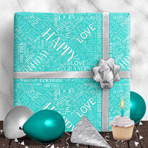 Birthday Word Cloud Grandpa Blauwgroen ID276 Cadeaupapier