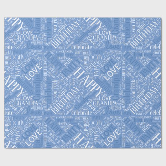 Birthday Word Cloud Grandpa Blue ID276 Cadeaupapier (Vlak)