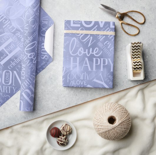 Birthday Word Cloud Son Blue ID272 Cadeaupapier (Crafts)