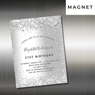 Birthday zilveren glitter luxe uitnodiging magneet