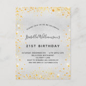 Birthday zilvergoudglitterstofspargel uitnodiging briefkaart (Voorkant)