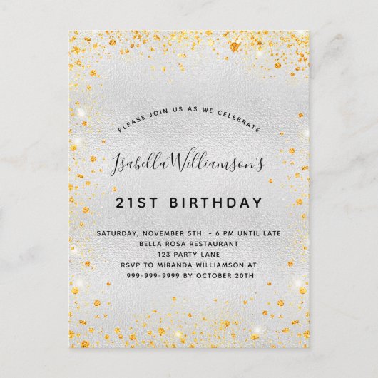 Birthday zilvergoudglitterstofspargel uitnodiging briefkaart (Voorkant)