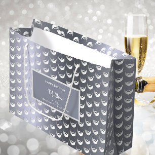 Birthday zilvervos mannen grijs moderne groot cadeauzakje