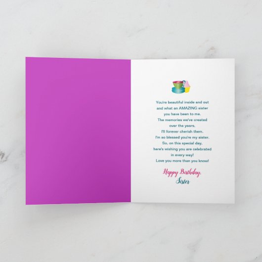 Birthday, zuster, Window and Cupcake and Cups Kaart (Binnen)