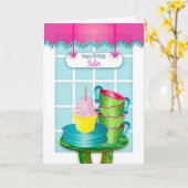 Birthday, zuster, Window and Cupcake and Cups Kaart (Gele Bloem)
