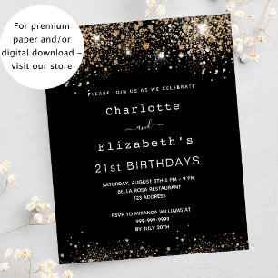 Birthday zwart goud twee vrienden begrotingsuitnod flyer