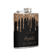 Birthday zwarte goudglitter drift naam heupfles (Rechts)