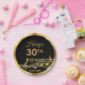 Birthday zwarte goudmuzieknoten papieren bordje (Feest)