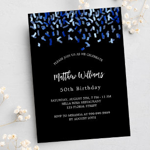 Birthday zwarte marineschoolblauwe confetti luxe kaart