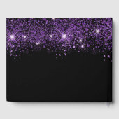 Birthday zwarte paarse glitterstofmonogram gastenboek (Achterkant)