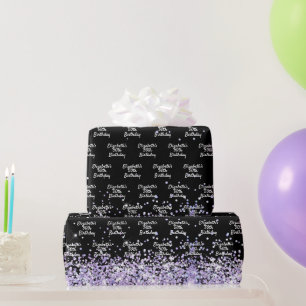 Birthday zwarte violet lavender glitter sel cadeaupapier