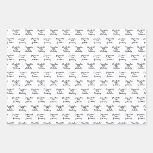 Birthday zwarte witte naammanuscriptminimalisator inpakpapier vel (Voorkant 2)