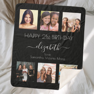 Birthday zwarte witte vrienden foto collage sherpa deken
