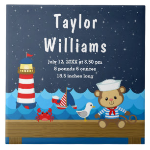 Birthestatistieken van de Nautical Boy Monkey Red  Tegeltje