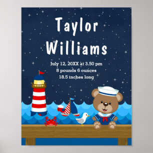 Birthestatistieken van het Beer Nautical Boy Red N Poster