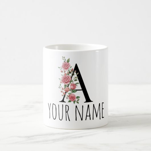 BirthFlower Monogram Letter Name Mug Koffiemok (Center)