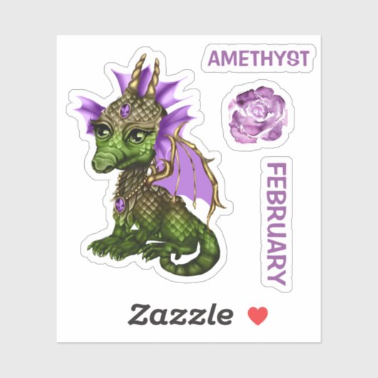 Birthstone Baby Dragon Februari Amethist Sticker (Vel)