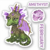 Birthstone Baby Dragon Februari Amethist Sticker (Voorkant)