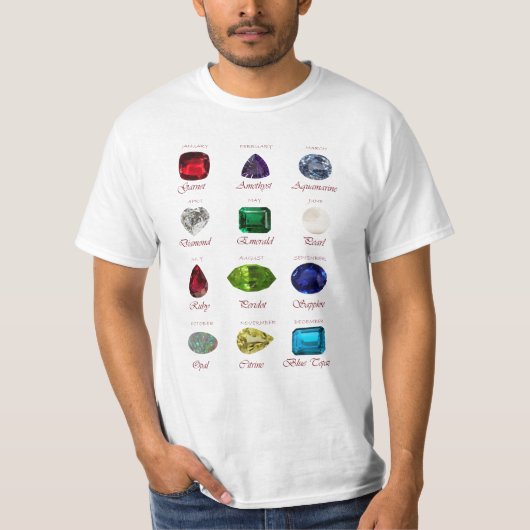 Birthstone Chart Gemstone T-shirt (Voorkant)