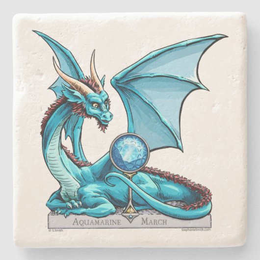 Birthstone Dragon: Aquamarine Stenen Onderzetter (Voorkant)