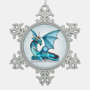 Birthstone Dragon: Aquamarine Tin Sneeuwvlok Ornament