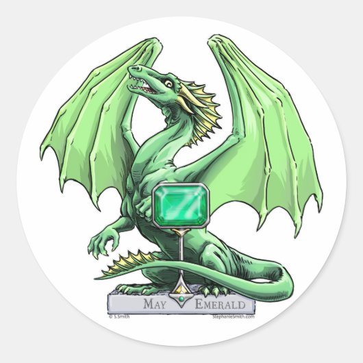 Birthstone Dragon: Emerald Ronde Sticker (Voorkant)