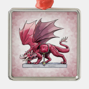 Birthstone Dragon - Januari Garnet Metalen Ornament