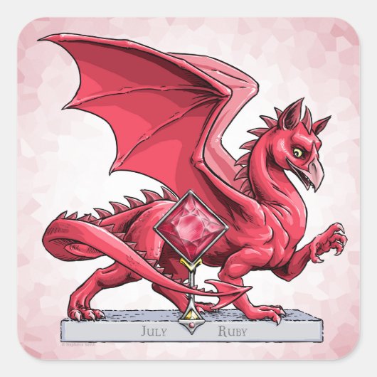 Birthstone Dragon van juli: Ruby Vierkante Sticker (Voorkant)