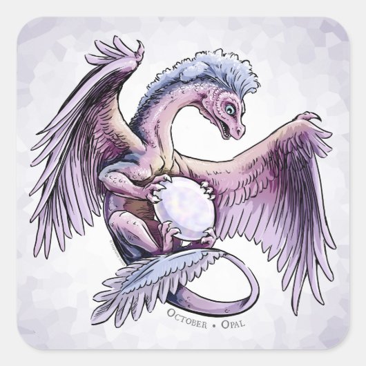 Birthstone Dragon van oktober: Opal Vierkante Sticker (Voorkant)