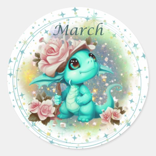 Birthstone March Aquamarijn Dragon Sticker (Voorkant)