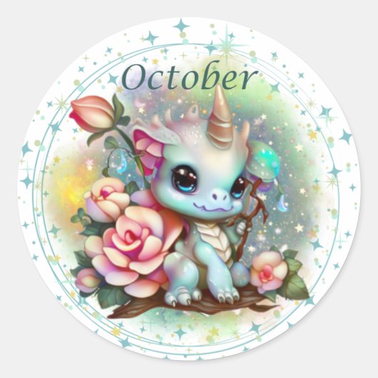 Birthstone Oktober Opal Dragon Sticker (Voorkant)
