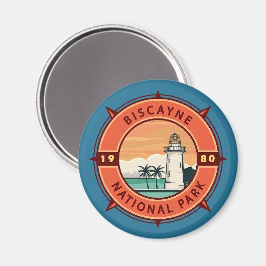 Biscayne National Park Retro Compass Emblem Magneet (Voorkant / Achterkant)