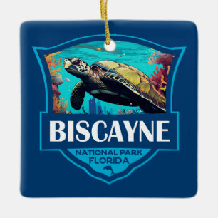 Biscayne National Park Turtle Illustratie Retro Keramisch Ornament