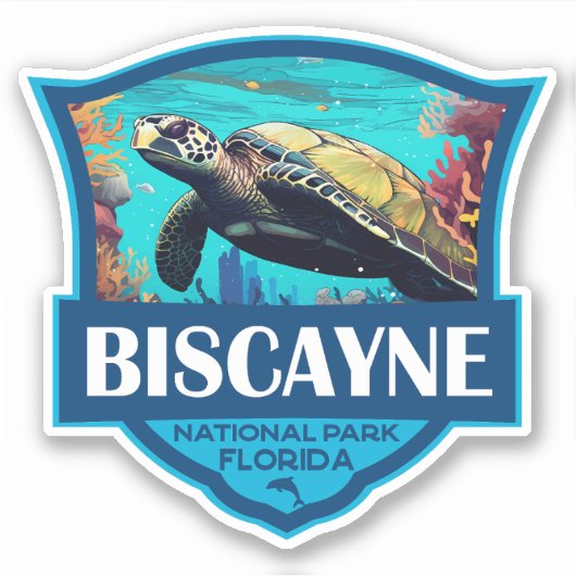 Biscayne National Park Turtle Illustratie Retro Sticker (Voorkant)