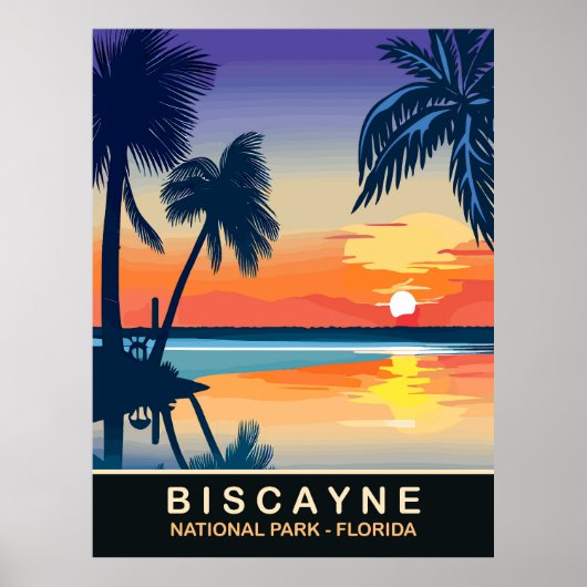 Biscayne, Zomer Zonsondergang bij Florida, Reizen Poster (Voorkant)
