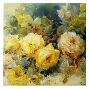 Bischoff - Rozen (geel), fijn kunstschilderij, Tegeltje