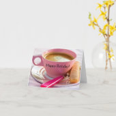 Biscotti et café Anniversaire Carte (Fleur jaune)
