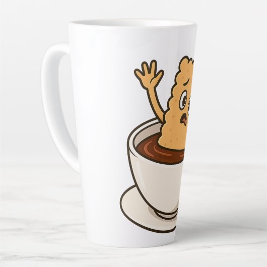Biscuit in de problemen in een koffiekopje latte mok (Linkerhoek)