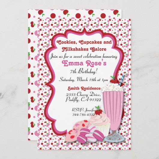 Biscuits, milkshake, et invitation 2 de petit (Devant / Derrière)