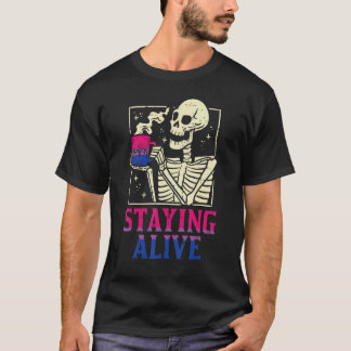 Biseksueel skelet in leven Bi Pride vlag LGBT T-shirt