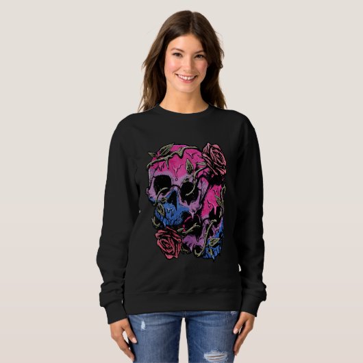 Bisexual Bi Pride Flag Gothic Skull Trui (Voorkant volledig)
