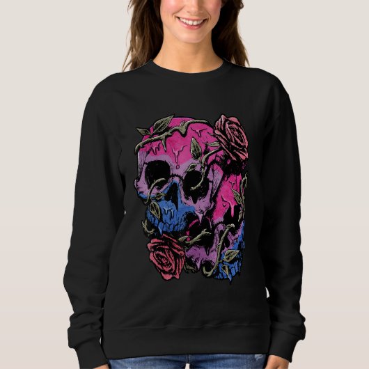 Bisexual Bi Pride Flag Gothic Skull Trui (Voorkant)