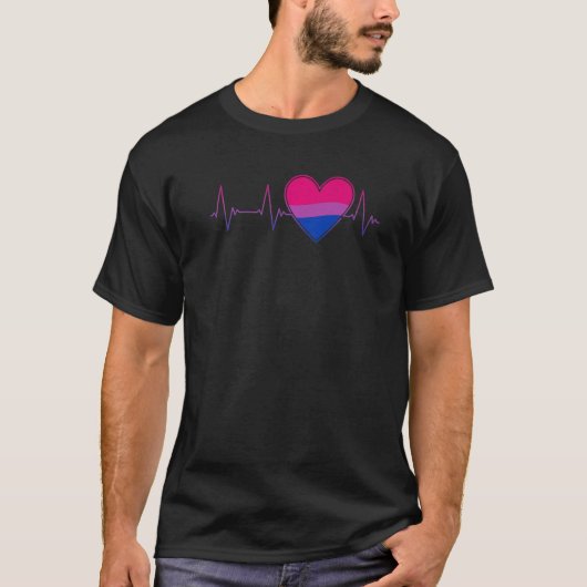 Bisexual Heartbeat Bi LGBTQ Pride EKG Pulse Line T-shirt (Voorkant)