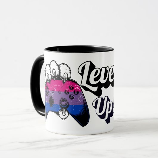 Bisexual Pride Level Up Tiger Paw Controller Mug Mok (Voorkant links)
