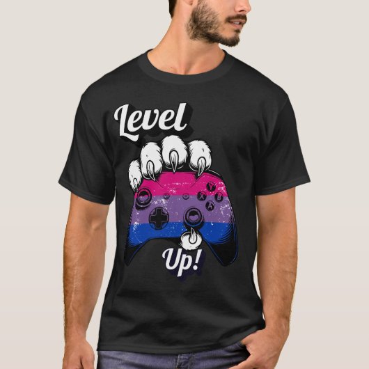 Bisexual Pride Level Up Tiger Paw Controller Shirt (Voorkant)