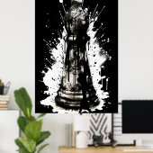 Bishop Schaken Inkt Schilderen Poster (Thuiskantoor)