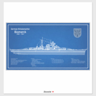 Bismarck - Battleship Blueprint Plannen ABD Sticker